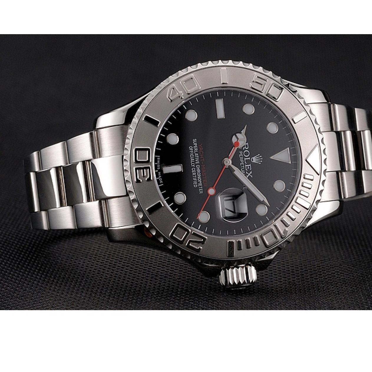 Aaa replica watch Stainless And Yacht-Master Dial Case Rolex Black Steel Bracelet 0706